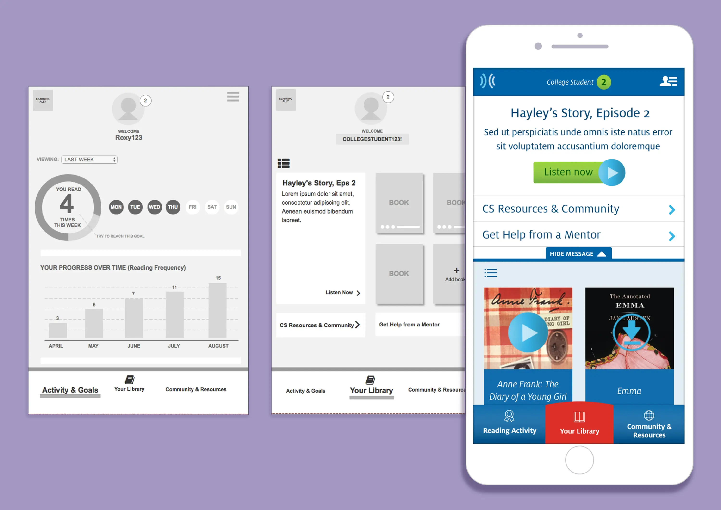 Learning ally wireframes