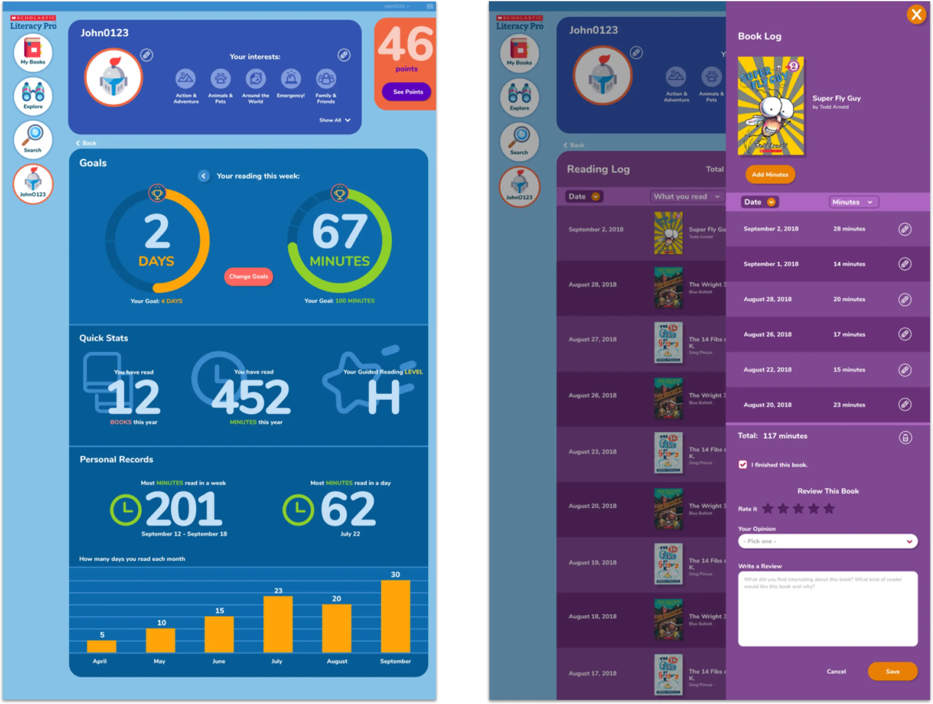 Profile and reading log