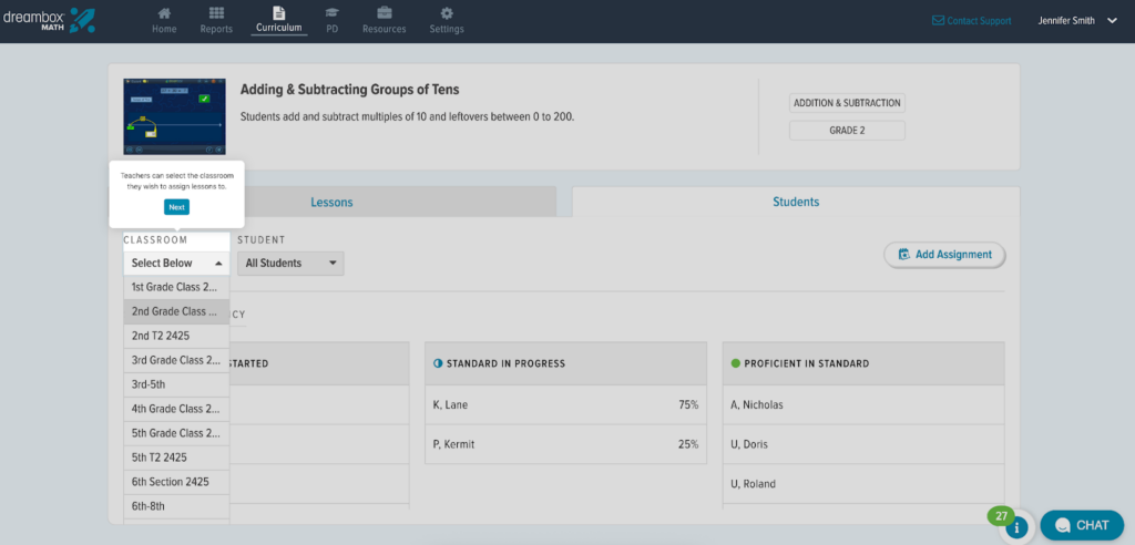 In Dreambox, educators can post assignments to multiple classes at once.