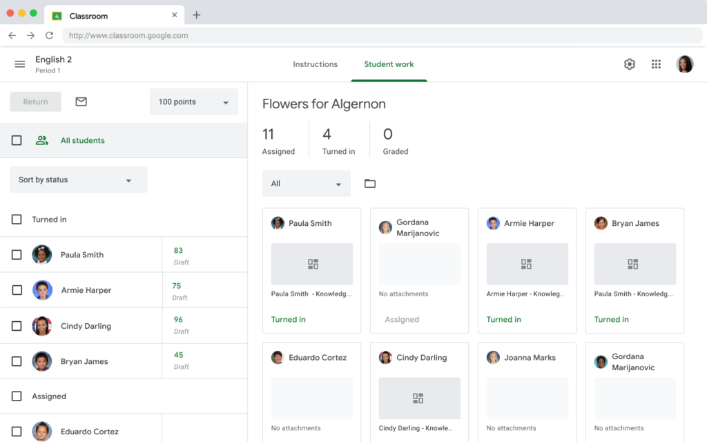 An image of Google Classroom's assignment user flow for teachers.