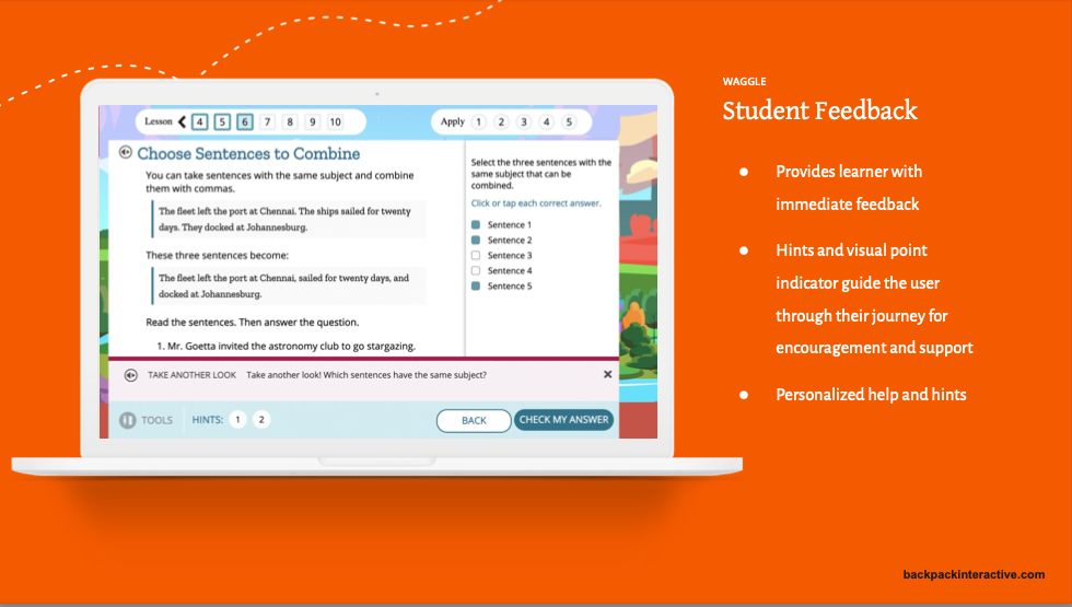 Waggle provides immediate feedback to learners, a great UX design for education tactic.