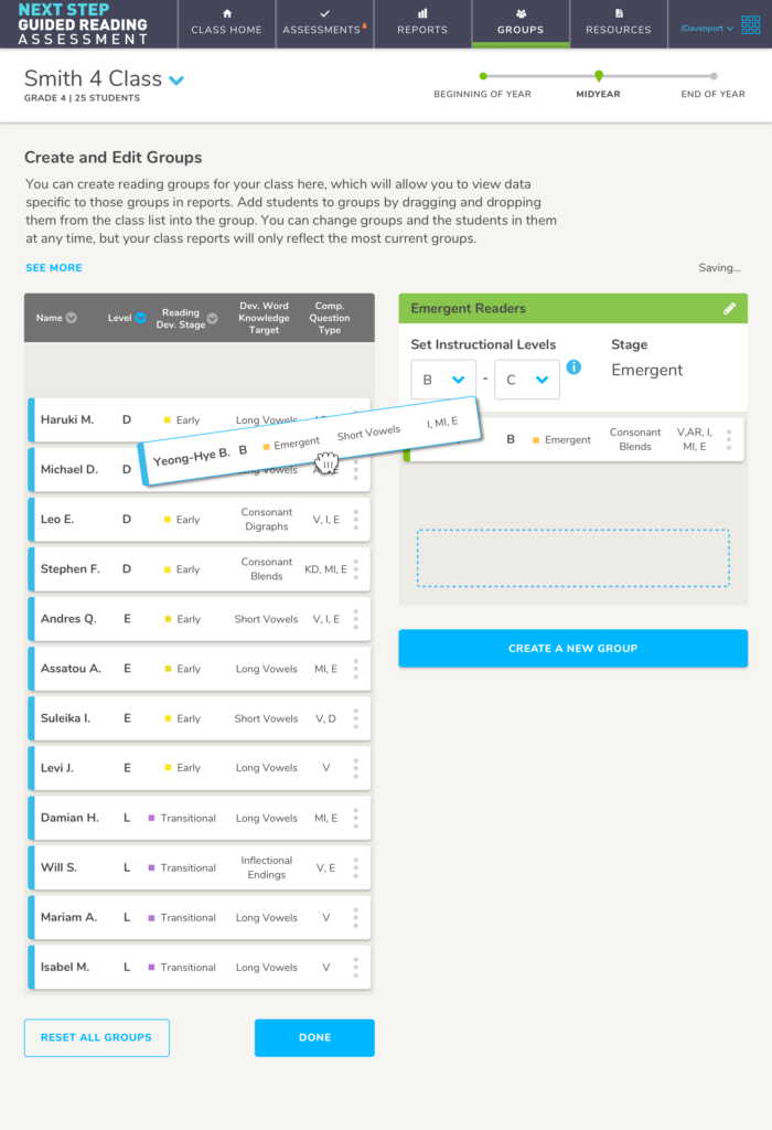 The NSGRA features automated grouping based on reading level.