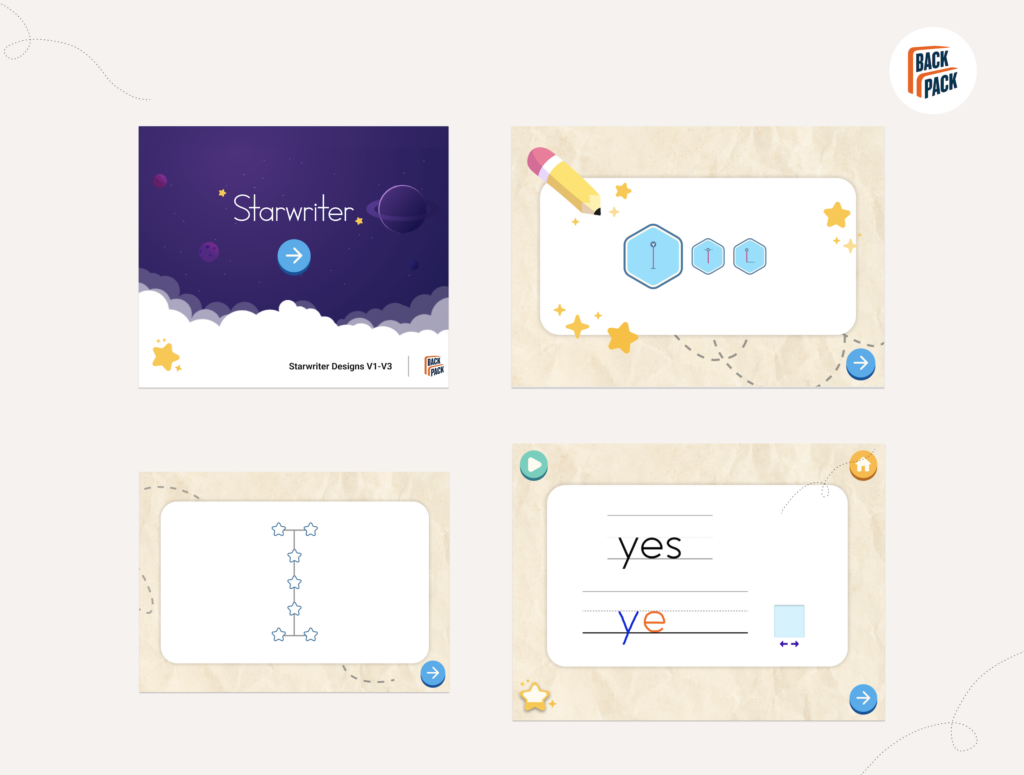 Screens from the application Starwriter that demonstrate simple UI and the ROI of a design system.